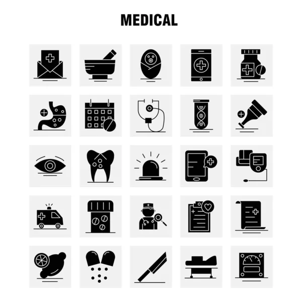 Medische solide Glyph-Set van de pictogrammen voor Infographics, mobiele Ux/Ui Ki — Stockvector