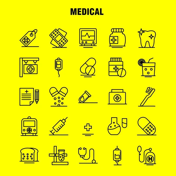 Linia Medyczna Ikony Zestaw Infografik Mobilnych Kit Projektowania Druku Obejmują — Wektor stockowy