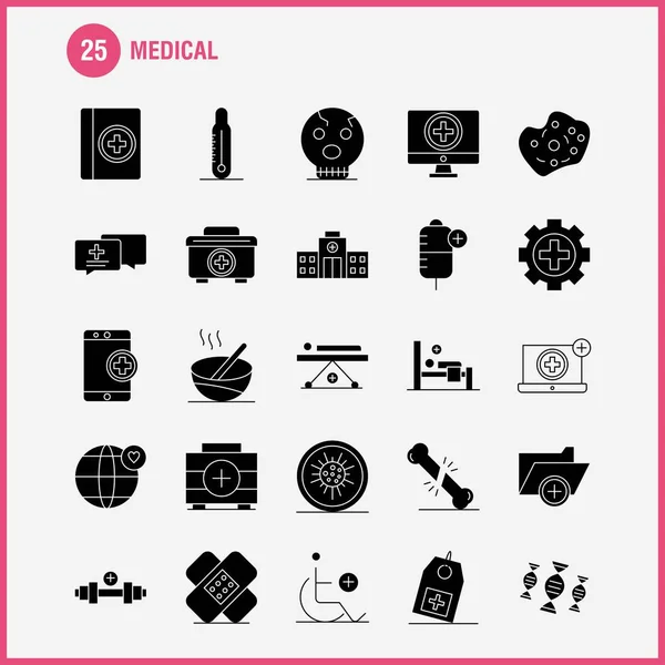 Conjunto Ícones Glifo Sólido Médico Para Infográficos Kit Móvel Design — Vetor de Stock