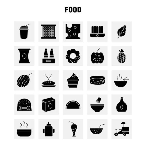 Conjunto Ícones Glifo Sólido Alimentos Para Infográficos Kit Móvel Design — Vetor de Stock