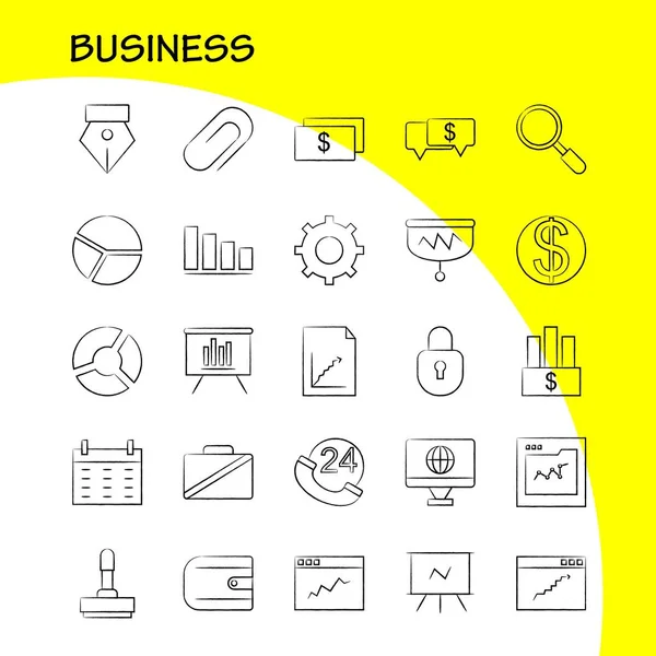 Business Hand Drawn Icons Set Infographics Mobile Kit Print Design — Stock Vector