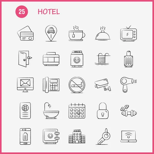 Hotel Ręcznie Rysowane Ikony Zestaw Infografik Mobilnych Kit Projektowania Druku — Wektor stockowy