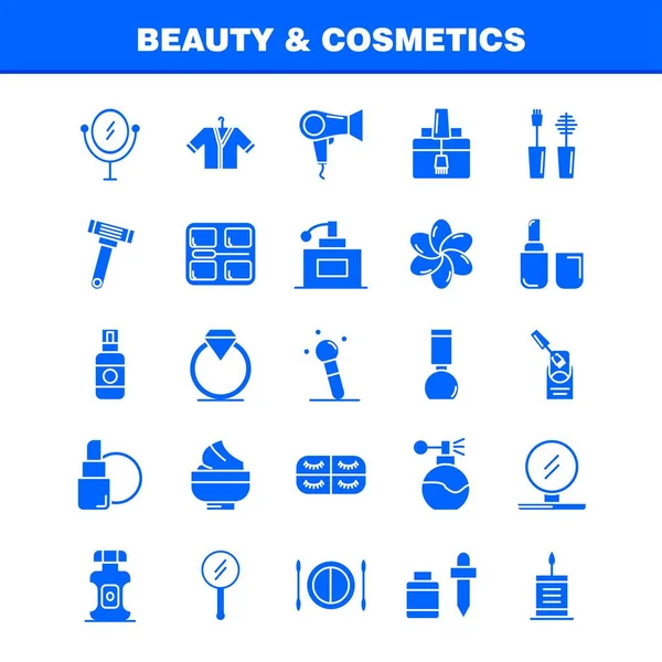 Beauty Cosmetics Solid Glyph Icons Set Infographics Mobile Kit Print — Stock Vector