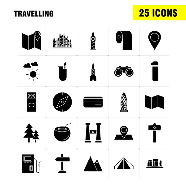 Reisen Solide Glyphen Symbole Set Für Infografiken Mobile Kit Und — Stockvektor