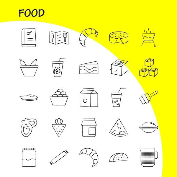 Jedzenie Ręcznie Rysowane Ikony Zestaw Infografik Mobilnych Kit Projektowania Druku — Wektor stockowy
