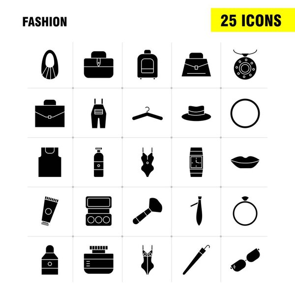 Fashion Solid Glyph Icons Set For Infographics, Mobile UX/UI Kit And Print Design. Include: Jacket, Dress, Dressing, Cloths, T Shirt, Shirt, Dress, Collection Modern Infographic Logo and Pictogram. - Vector