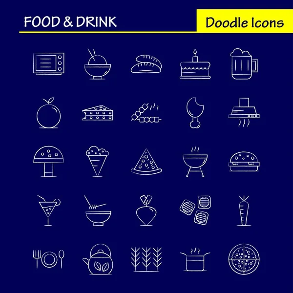 Food And Drink Hand Drawn Icons Set For Infographics, Mobile UX/UI Kit And Print Design. Include: Food, Restaurant, Dinner, Cereal, Food, Wheat, Bbq, Meat, Icon Set - Vector