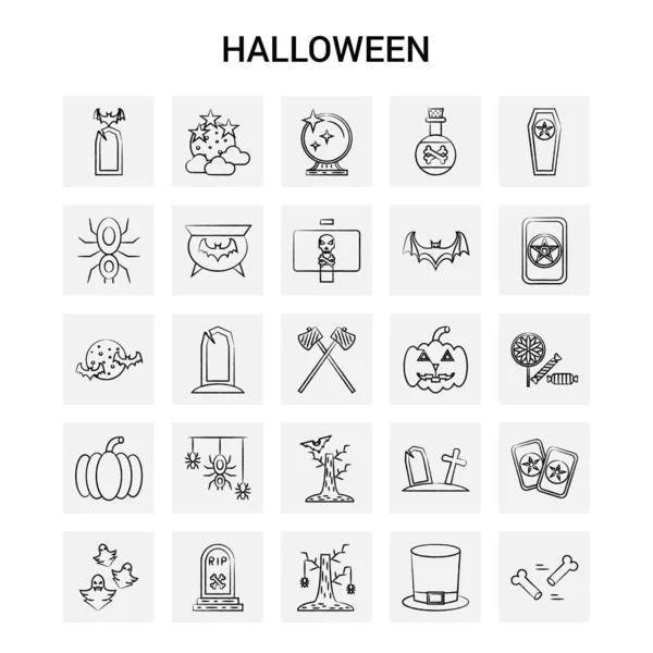 Handgezeichnetes Halloween Icon Set Grauer Hintergrund Vektor Doodle — Stockvektor