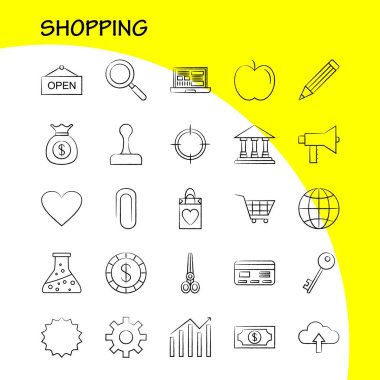 Web, baskı ve mobil Ux/UI için elle çizilmiş simgesi alışveriş Kit. Örneğin: iş, finans, büyüme, grafik, iş, dolar, Ekonomi, hedef, piktogram paketi. -Vektör