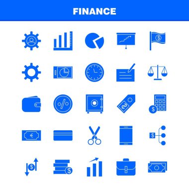 Finans sağlam glif Icons Set Infographics, mobil Ux/UI için Kit ve baskı tasarımı. Şunları içerir: pasta grafik, grafik, iş, tanıtım, çan, zil, yüzük, koleksiyon Modern Infographic Logo ve piktogram. -Vektör