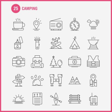 Kamp hat simgelerini belirlemek için Infographics, mobil Ux/UI Kit ve baskı tasarımı. Şunları içerir: Bulut, güneş, hava, çay, fincan, kahve, sıcak, Box, Icon Set - vektör