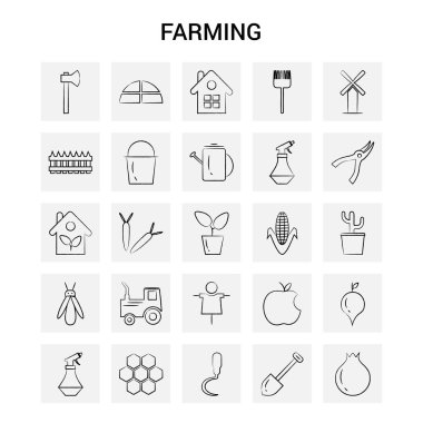 25 tarım el çekilmiş Icon set. Gri arka plan vektör Doodle