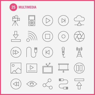 Multimedya satırı simgesi Web, baskı ve mobil Ux/UI için Kit. Gibi: mikrofon, Mike, müzik, ses, hızlı, ileri, hareket, oyun, piktogram paketi. -Vektör