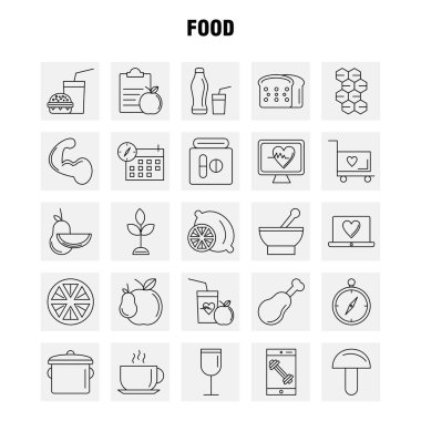Web, baskı ve mobil Ux/UI için gıda hattı simge seti. Gibi: limon, gıda, meyve, sağlık, Burger, içecek, yiyecek, piktogram Pack hızlı. -Vektör