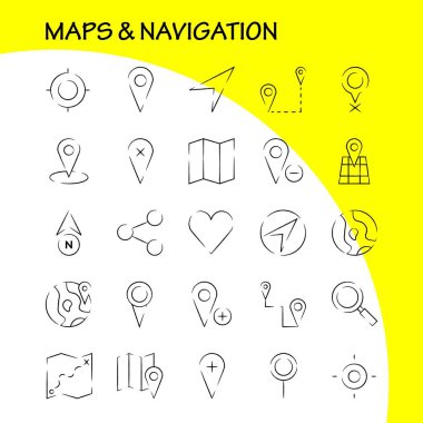 Haritalar ve gezinti el Icon Pack için tasarımcılar ve geliştiriciler çizilmiş. Gps, Sil harita, haritaları, gezinti, Pusula, Gps, başlık, vektör simgeleri