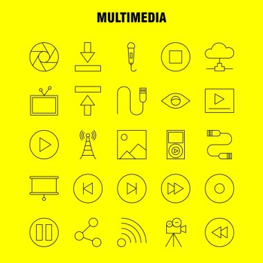 Multimedya satırı simgesi Web, baskı ve mobil Ux/UI için Kit. Gibi: mikrofon, Mike, müzik, ses, hızlı, ileri, hareket, oyun, piktogram paketi. -Vektör