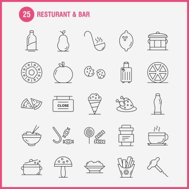 Restoran ve Bar satır simgesi Web, baskı ve mobil Ux/UI için Kit. Gibi: gıda, parça, Pizza, yemek, yemek, yemek, patates, yemek, piktogram paketi. -Vektör