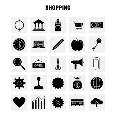 Web, baskı ve mobil Ux/UI için sağlam karakter simgesi alışveriş Kit. Örneğin: iş, finans, büyüme, grafik, iş, dolar, Ekonomi, hedef, piktogram paketi. -Vektör