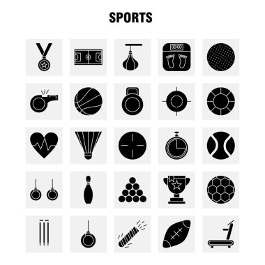 Spor katı glif Icons Set Infographics, mobil Ux/UI için Kit