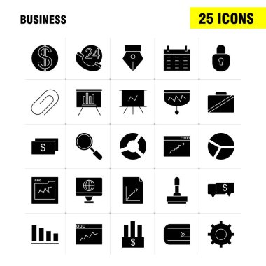 İş sağlam glif Icons Set için Infographics, mobil Ux/UI Kit ve baskı tasarımı. Şunları içerir: Vektör, grafik, çizgiler, eğitim, kahve, çay, yemek, yemek, koleksiyon Modern Infographic Logo ve piktogram. -Vektör