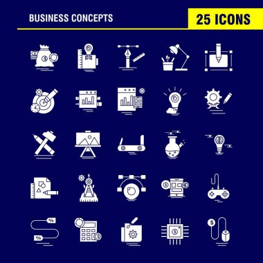 İş kavramları katı glif Icons Set için Infographics, mobil Ux/UI Kit ve baskı tasarımı. Şunları içerir: İşaretçi, Küre, dünya, Internet, kitap, Apple, çalışmaları, koleksiyon Modern Infographic Logo ve piktogram eşleyin. -Vektör