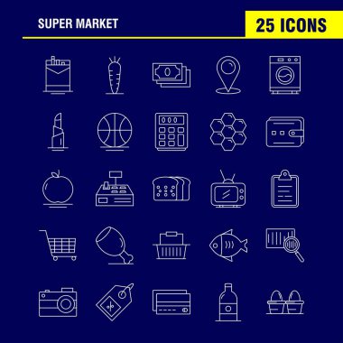 Süper çizgi Icons Set Infographics, mobil Ux/UI için Pazar çantası ve baskı tasarımı. Şunları içerir: Sigara, Sigara kutusu, Sigara paketi, havuç, sebze, Icon Set - gevrek, vektör