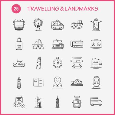 Seyahat ve yerler el çekilmiş Icon Web, baskı ve mobil Ux/UI için Kit. Gibi: kart, kredi, kredi kartı, para, cüzdan, para, para, piktogram paketi. -Vektör