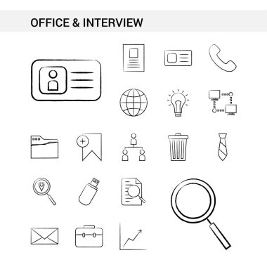 Ofis ve röportaj el çekilmiş Icon stil, beyaz arka plan üzerinde izole ayarlayın. -Vektör