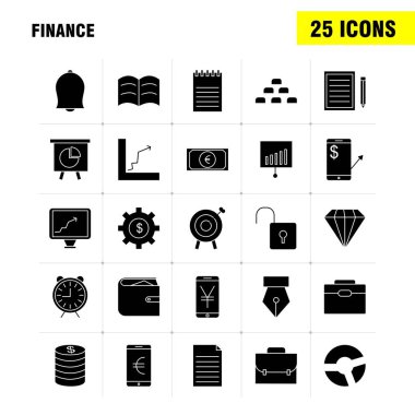 Finans sağlam glif Icons Set Infographics, mobil Ux/UI için Kit ve baskı tasarımı. Şunları içerir: Dolar, para, Not, rupi, bölmek, matematik, artı, eksi, koleksiyon Modern Infographic Logo ve piktogram. -Vektör