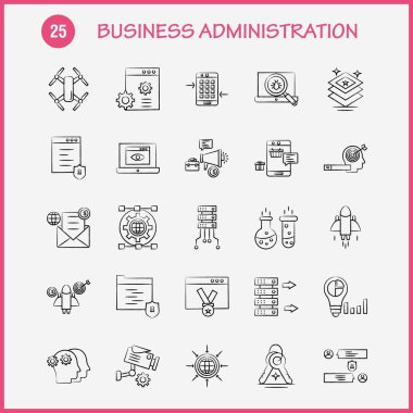 İşletme el çekilmiş Icons Set için Infographics, mobil Ux/UI Kit ve baskı tasarımı. Şunları içerir: Grafik, Doları, iş, para, dişli, ayar, kalem, yazma, Eps 10 - vektör