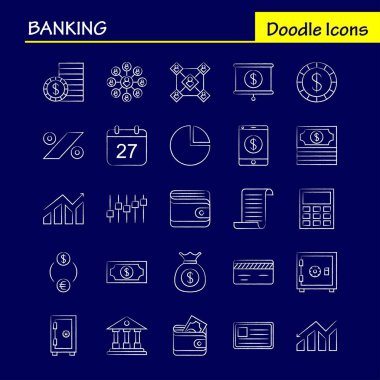 Web, baskı ve mobil Ux/UI için elle çizilmiş simgesi bankacılık Kit. Suc