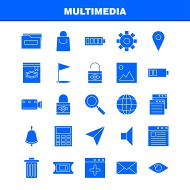 Web, baskı ve mobil Ux/UI için Multimedya katı glif simge seti. Gibi: tarayıcı, sayfa, Web, şablon, tarayıcı, sayfa, Web, şablon, piktogram paketi. -Vektör