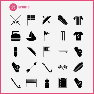 Web, baskı ve mobil Ux/UI için katı glif simge spor takımı. Gibi: şişe, enerji, yeşil, içki, eskrim, spor, kılıç, enerji, piktogram paketi. -Vektör