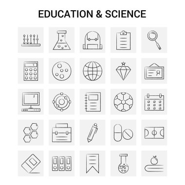 25 el çizilmiş eğitim ve bilim Icon set. Gri arka plan vektör Doodle