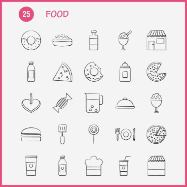 Gıda el çekilmiş Icons Set için Infographics, mobil Ux/UI Kit ve baskı tasarımı. Şunları içerir: Gıda, dondurma, yemek, yemek, çorba, yemek, gıda, koleksiyonu Modern Infographic Logo ve piktogram. -Vektör