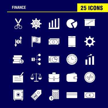 Finans sağlam glif Icons Set Infographics, mobil Ux/UI için Kit ve baskı tasarımı. Şunları içerir: pasta grafik, grafik, iş, tanıtım, çan, zil, yüzük, koleksiyon Modern Infographic Logo ve piktogram. -Vektör