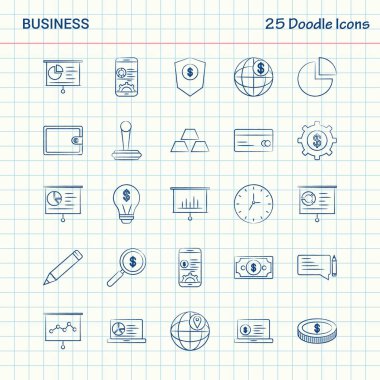 İş 25 Doodle simgeler. Elle çizilmiş iş Icon set