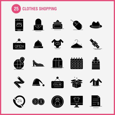 Web, baskı ve mobil Ux/UI için sağlam karakter simgesi alışveriş giyim seti. Gibi: Mobil, Online, alışveriş, giyim, dosya, Doları, güzellik, piktogram paketi. -Vektör