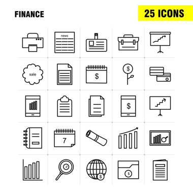 Finans satır Icons Set Infographics, mobil Ux/UI için Kit ve baskı tasarımı. Şunları içerir: Grafik, iş, oranı, grafik, dosyalar, belgeler, klasörler, metin, koleksiyon Modern Infographic Logo ve piktogram. -Vektör