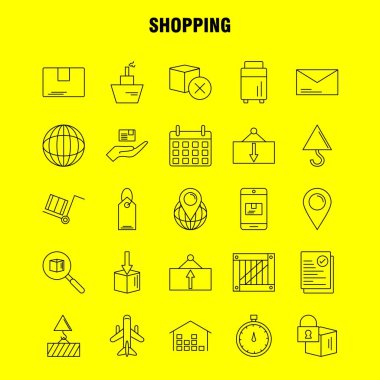 Web, baskı ve mobil Ux/UI için satırı simgesi alışveriş Kit. Gibi: kutusu, nakliye, kilit, kargo, teslim, teslimat, paket, nakliye, piktogram paketi. -Vektör