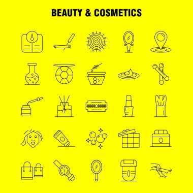 Güzellik ve kozmetik satırı Icons Set Infographics, mobil Ux/UI için Kit ve baskı tasarımı. Şunları içerir: Blade, kesim, jilet, kozmetik, konumu, kozmetik, güzellik, banyo, Icon Set - vektör