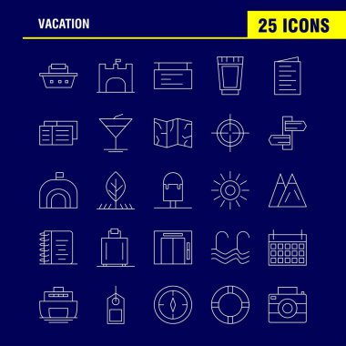 Tatil satırı Icons Set için Infographics, mobil Ux/UI Kit ve baskı tasarımı. Şunları içerir: Piknik, yaz, tatil, Bina, tatil, şehir, bayrak, yönetim kurulu, Icon Set - vektör