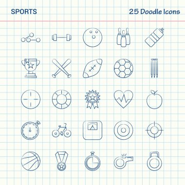 25 Doodle simgeler spor. Elle çizilmiş iş Icon set