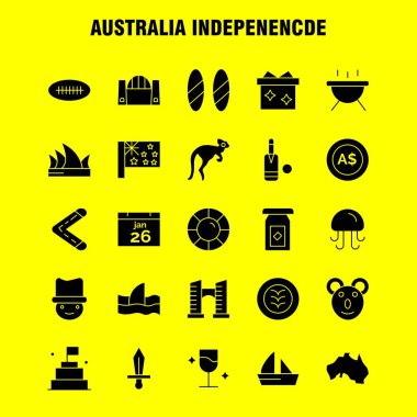 Avustralya bağımsızlık katı glif Icon Pack için tasarımcılar ve geliştiriciler. Hayvan, denizanası, deniz, deniz ürünleri, simgeleri baş güvenlik, sigorta, koruma, vektör