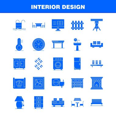 İç tasarım sağlam glif Icons Set için Infographics, mobil Ux/UI Kit ve baskı tasarımı. Şunları içerir: Tıp, dosya, belge, tablo, bide, mobilya, su, ayna, Eps 10 - vektör