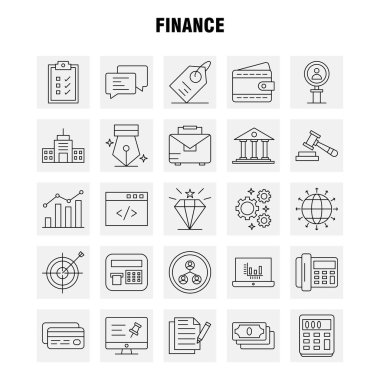 Finans satır Icons Set Infographics, mobil Ux/UI için Kit ve baskı tasarımı. Şunları içerir: Bilgisayar, Pin, metin, finans, arama, araştırma, finans, adam, Icon Set - vektör