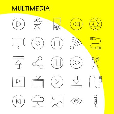 Multimedya el çekilmiş Icon Web, baskı ve mobil Ux/UI için Kit. Gibi: medya, mikrofon, mikrofon, ses, denetim, hızlı, ileri, medya, piktogram paketi. -Vektör