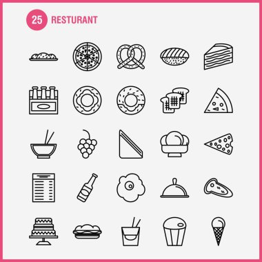 Restoran hattı Icons Set için Infographics, mobil Ux/UI Kit ve baskı tasarımı. Dahil: Havuç, gıda, sebze, yemek, şişe, gıda, yemek, hardal, Eps 10 - vektör