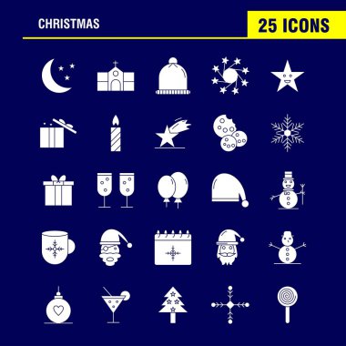 Web, baskı ve mobil Ux/UI için Noel katı glif simge seti. Gibi: Noel, Moon, ışık, Star, Noel, İncil, ev, kilise, piktogram paketi. -Vektör