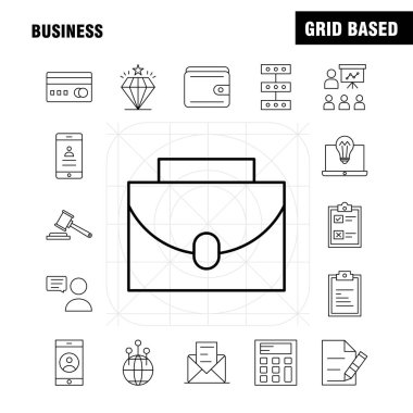 Web, baskı ve mobil Ux/UI için iş hattı simge seti. Gibi: